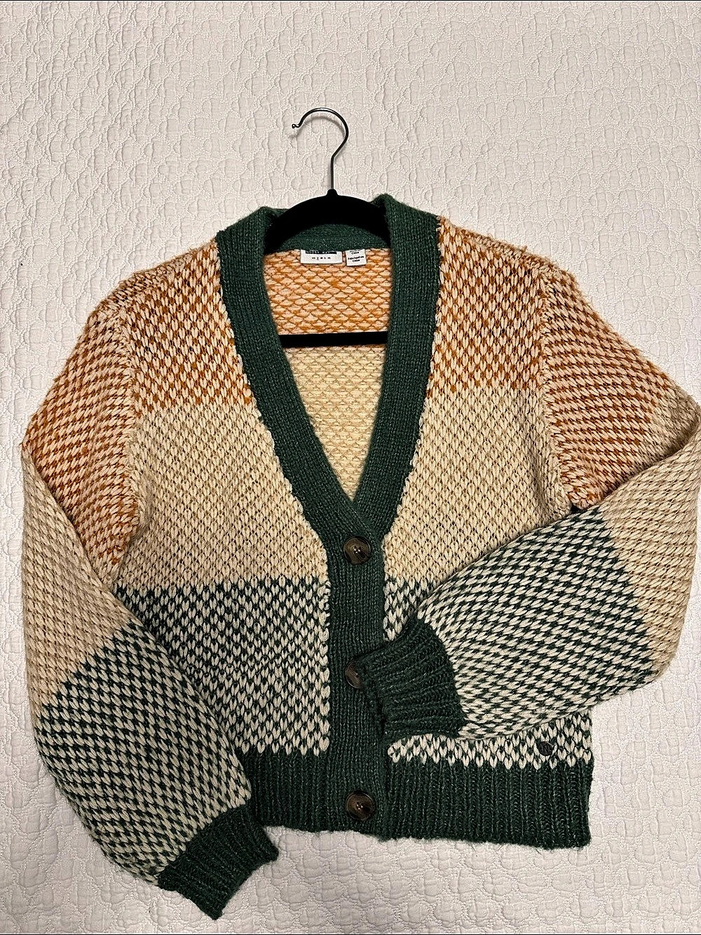 Noisy May Color Block Cardigan in Green & Orange Size XS Like New